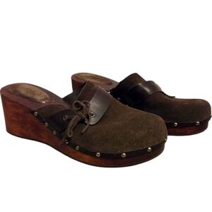Vintage Y2k 90's American Eagle Wooden Heel Clog Leather Women's Size 10 Brown